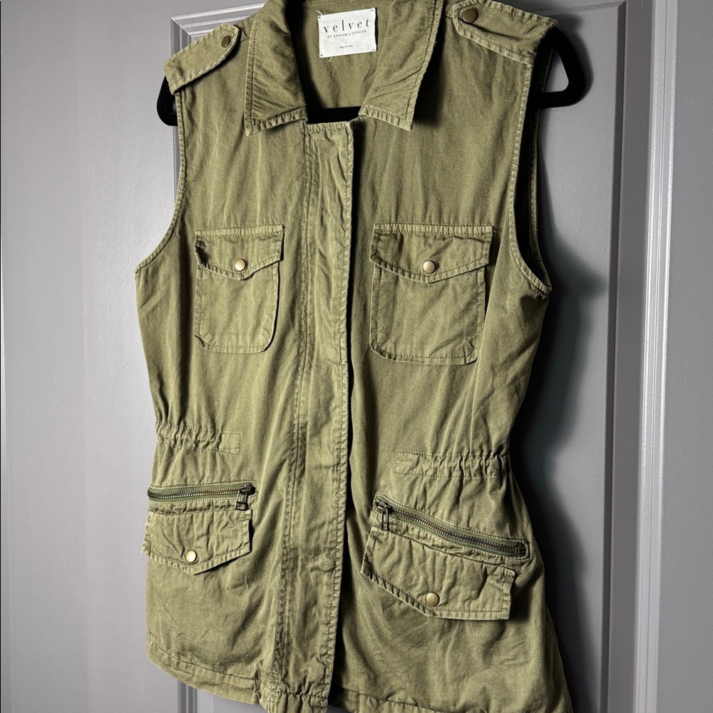Velvet by Graham & Spencer Olive Green Utility Safari Vest XS